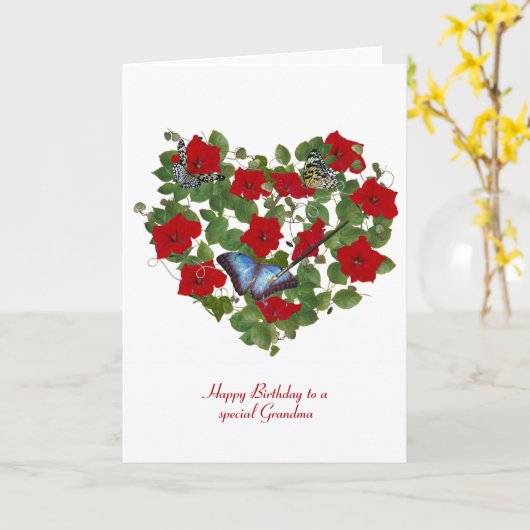 ペチュニアと蝶のおばあちゃんの誕生日 カード (黄色い花)