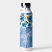 ペチュニアの花と白い洗いデニムルック ウォーターボトル (右面)