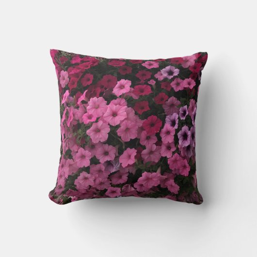 ペチュニアポルチフラワーズピンクパープルラベンダーガーデン クッション (正面)