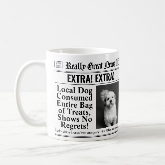 ペッおもしろいトマパーソナライズされたグ、編集可能な新聞マグ コーヒーマグカップ (左)