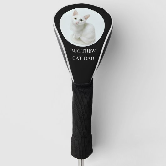 ペッカスタムトフォトキャットパパブラック ゴルフヘッドカバー (正面)