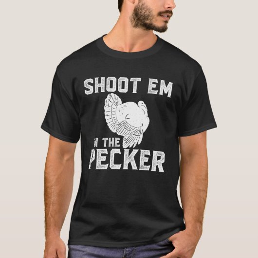 ペッカーターキーおもしろいハンターで撃つ Tシャツ (正面)