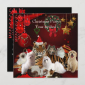 ペッツクリスマスパーティークリスマスタイガーキャッツドッグ 招待状 (正面/裏面)