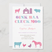 ペッティング動物園パーティー,古いマクドナルド農場の少女 招待状 (正面)