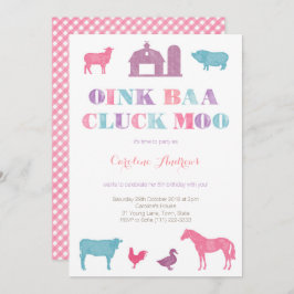 ペッティング動物園パーティー，古いマクドナルド農場の少女 招待状