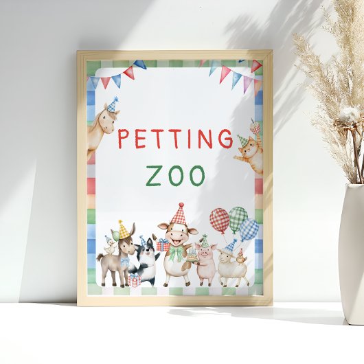 ペッティング動物園ファームアニマルズ納屋周囲の庭誕生日 ポスター