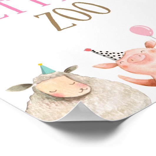 ペッティング動物園ファーム動物納屋周囲の庭ガール誕生日 ポスター (角)