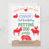 ペッティング動物園、ボーイ、バニヤードファーム動物誕生日 招待状 (正面)
