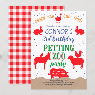 ペッティング動物園、ボーイ、バニヤードファーム動物誕生日 招待状
