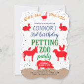 ペッティング動物園、ボーイ、バニヤードファーム動物誕生日 招待状 (正面)