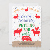 ペッティング動物園、少年、バニヤード農場動物誕生日 招待状 (正面)
