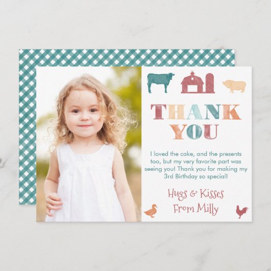 ペッティ男女兼用ング動物園の誕生日パーティー写真 サンキューカード (正面/裏面)