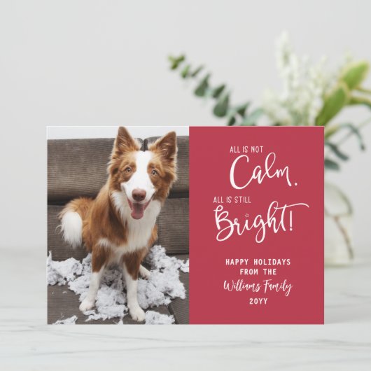 ペットおもしろいすべて穏やかではない3フォトホリデーカード シーズンカード (スタンド正面)