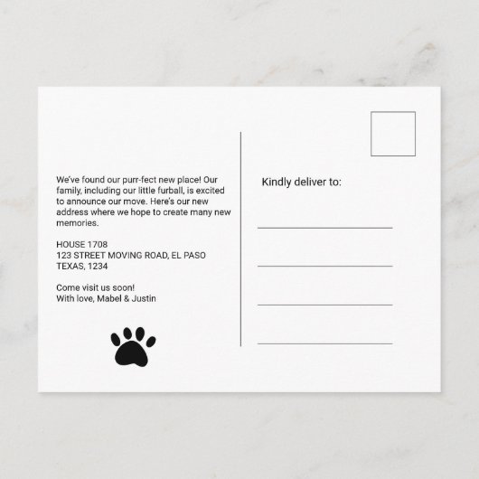 ペットおもしろいの写真は新しい住所ホーム移動 案内ポストカード (裏面)