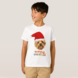 ペットおもしろいクリスマスサンタクロース帽子ペットフォト Tシャツ