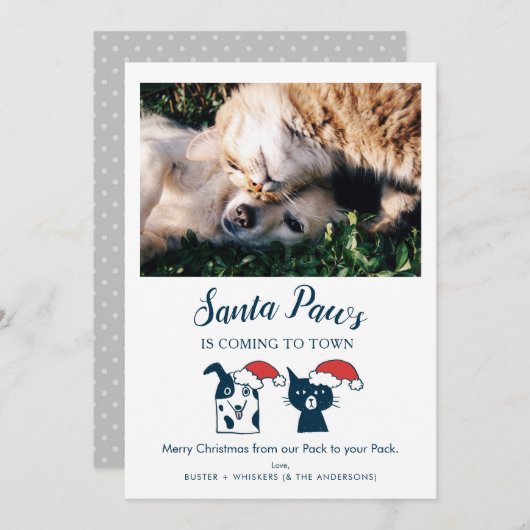ペットおもしろいフォトサンタポーズキャットドッグクリスマス シーズンカード (正面/裏面)
