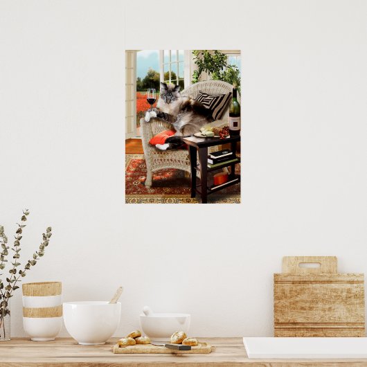 ペットおもしろいポスター猫ちゃんハッピーアワー ポスター (キッチン)