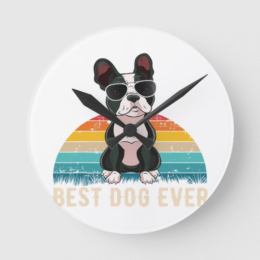 ペットおもしろい恋人のためのボストンテリアギフト ラウンド壁時計 (正面)