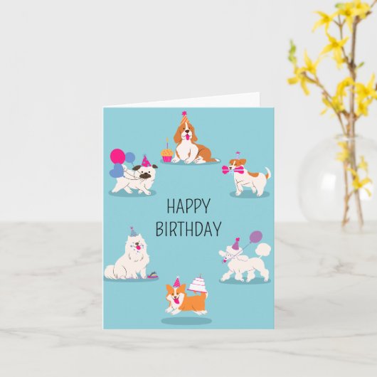 ペットおもしろい誕生日パーティー カード (黄色い花)