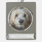 ペットかわいらしカスタマイズの写真のクリスマス シルバープレートバナーオーナメント (正面)