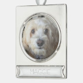 ペットかわいらしカスタマイズの写真のクリスマス シルバープレートバナーオーナメント (左)
