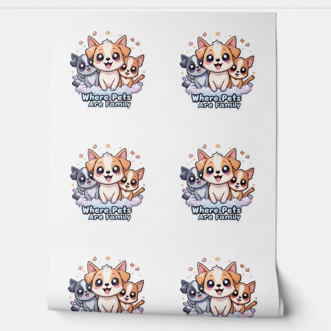 ペットが家族でかわいい犬の壁画を見る 壁紙 (ほどく)