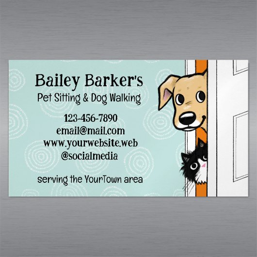 ペットが座ってかわいい覗き犬と猫気に動物 マグネット名刺