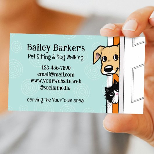 ペットが座ってかわいい覗き犬と猫気に動物 名刺