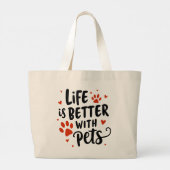 ペットとの生活が良い – かわいい赤いハートペット ラージトートバッグ (裏面)