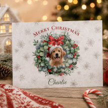 ペットとクリスマスのリースと名前入り