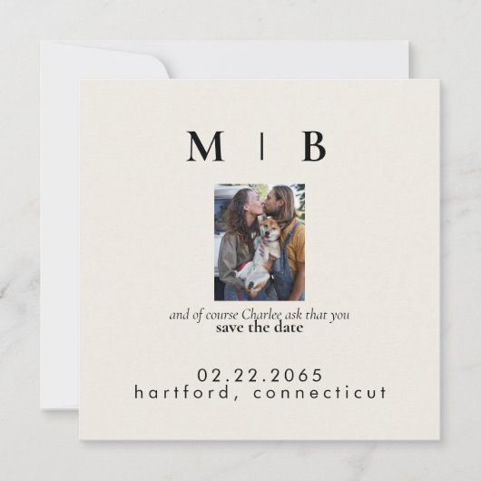 ペットとクリームカップル結婚の発表 招待状 (正面)