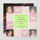 ペットとストライプ動物の誕生日の写真の招待 招待状 (正面/裏面)