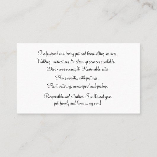 ペットとハウスに座ってハスキーとヒマワリ 名刺 (裏面)