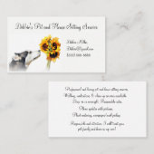 ペットとハウスに座ってハスキーとヒマワリ 名刺 (正面/裏面)