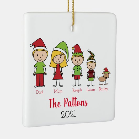 ペットとパーソナライズされたクリスマスホリデーズファミリー セラミックオーナメント (右)