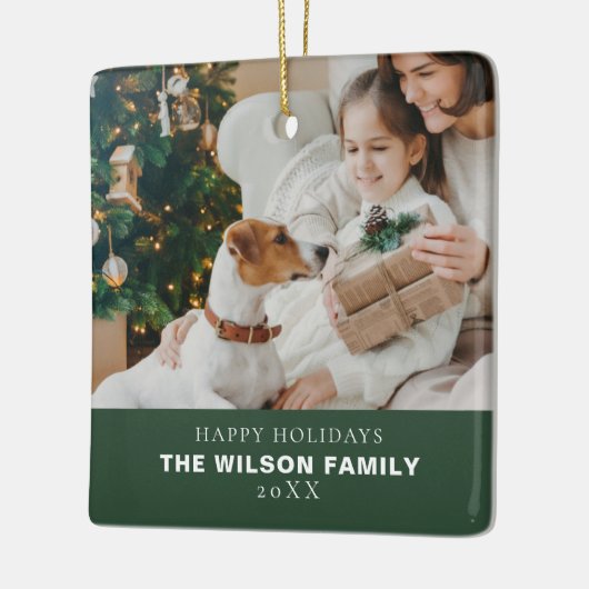 ペットとミニマルな家族の写真クリスマス セラミックオーナメント (左)