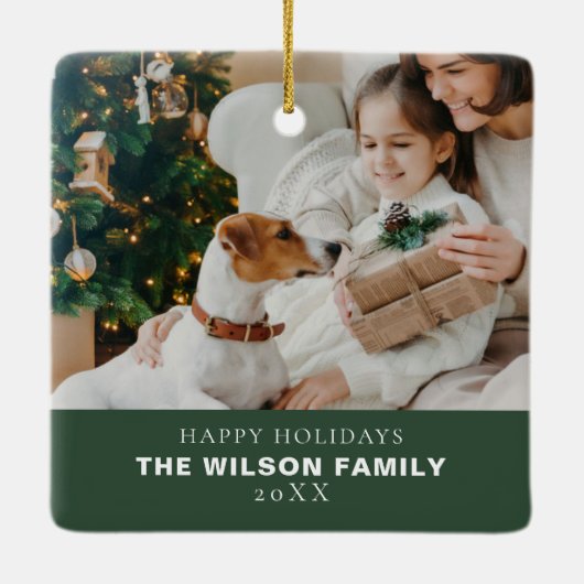 ペットとミニマルな家族の写真クリスマス セラミックオーナメント (裏面)