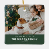 ペットとミニマルな家族の写真クリスマス セラミックオーナメント (正面)