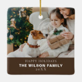 ペットとミニマルな家族の写真クリスマス セラミックオーナメント (裏面)