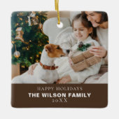 ペットとミニマルな家族の写真クリスマス セラミックオーナメント (正面)