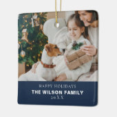 ペットとミニマルな家族の写真クリスマス セラミックオーナメント (左)