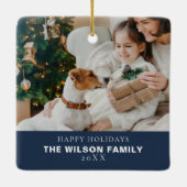 ペットとミニマルな家族の写真クリスマス セラミックオーナメント (裏面)