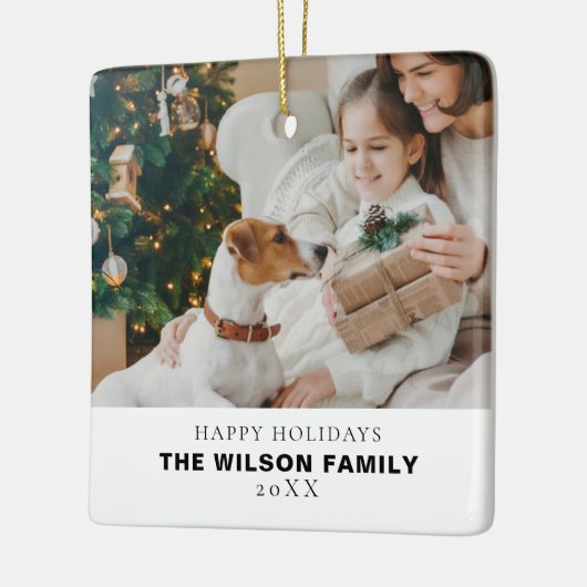 ペットとミニマルな家族の写真クリスマス セラミックオーナメント (左)