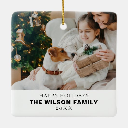 ペットとミニマルな家族の写真クリスマス セラミックオーナメント (裏面)