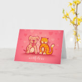 ペットと一緒に。ペットを描いたグリーティングカード。 カード (黄色い花)