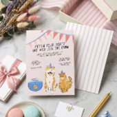 ペットと過ごすお誕生日パーティーの招待状 | お家の中で一緒に暮らすペット 招待状