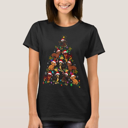 ペットのためのダックスシャンドッグスツリークリスマスセータークリスマス Tシャツ (正面)
