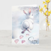 ペットのウサギのハート足跡の喪失 カード (黄色い花)