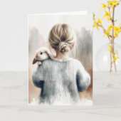 ペットのウサギの水彩画 カード (黄色い花)