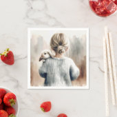 ペットのウサギ付き水彩少女 スタンダードカクテルナプキン (インサイチュ)